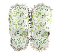 ZRWLUCKY Pantoufles lavables en microfibre pour nettoyage du sol - Motif feuilles vertes