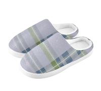 ZRWLUCKY Pantoufles violettes à motif écossais pour homme et femme avec mousse à mémoire de forme, Motif écossais violet, 9/10 UK Men/ 10/11 UK Women Wide