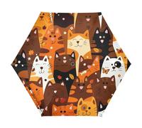 ZRWLUCKY Parapluie de voyage avec motif chat d'automne avec feuilles d'automne pour la pluie, bloque les UV, parapluie automatique pliable pour le soleil, coupe-vent, portable, léger, imperméable