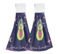 ZRWLUCKY Space Avocado Lot de 2 torchons doux et absorbants avec boucles de suspension