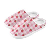 ZRWLUCKY Strawberries on Pink Vichy Pantoufle avec mousse à mémoire de forme pour homme et femme, Fraises sur vichy rose, 11/12 UK Men/ 12/13.5 UK Women Wide