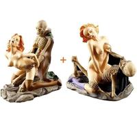 Zryachiy01 Statue de Couple de squelettes Gothiques Sexy, décoration érotique d'halloween, Sculpture d'amour fantôme et crâne Nus for la Saint-Valentin(2PCS)