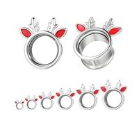 ZS 1 Paire d'Écarteurs d'Oreilles Noël Tunnel Ear Stretcher Expander, 2g - 5/8" Acier Inoxydable àDouble Évasement Motif Bois Cerf Argenté