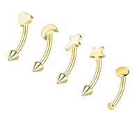 ZS 5 Pièces Acier Inoxydable Anneaux Sourcils Bijoux Piercing Sourcils, 16G Piercing Nombril Curved Navel Barbell Spike Hélice Daith Tragus Piercing Vertical Labret Lèvre Bijoux
