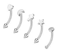 ZS 5Pcs Anneaux Sourcils Acier Inoxydable, 16G Anneaux Ventre Courbés Nombril Barbell Helix Daith Tragus Boucles D'oreilles Spike Labret Vertical Piercing Lèvres Bijoux (L:10mm)