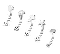 ZS 5Pcs Anneaux Sourcils Acier Inoxydable, 16G Anneaux Ventre Courbés Nombril Barbell Helix Daith Tragus Boucles D'oreilles Spike Labret Vertical Piercing Lèvres Bijoux (L:8mm)