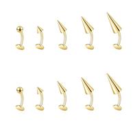 ZS Anneau à lèvres incurvé diable diable 18G, anneau de nombril barre longue en acier inoxydable 6/8/10/12 mm, dos plat dents de tigre labret vertical lèvre rock nombril piercing bijoux, L:6mm, Acier