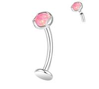 ZS ASTM F136 Piercing de nombril en titane avec pierres opales 14 g 6/8/10/12/14 mm fileté interne, longue barre pour nombril, L:6mm, Opale créée, Zircon semi-précieux