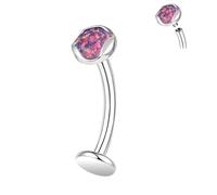 ZS ASTM F136 Piercing de nombril en titane avec pierres opales 14 g 6/8/10/12/14 mm fileté interne, longue barre pour nombril, L:8mm, Opale créée, Zircon semi-précieux