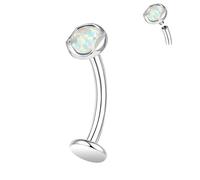 ZS ASTM F136 Piercing de nombril en titane avec pierres opales 14 g 6/8/10/12/14 mm fileté interne, longue barre pour nombril, L:8mm, Opale créée, Zircon semi-précieux