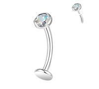 ZS ASTM F136 Titane Anneau Nombril, 14G Zircone Cubique Bijoux Nombril, 6/8/10/12/14mm Dos Plat Clou d'Haltère, Fileté Intérieurement Longue Barre Nombril Piercing (CZ Clair,L:12mm)