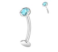 ZS ASTM F136 Titane Anneau Nombril, 14G Zircone Cubique Bijoux Nombril, 6/8/10/12/14mm Dos Plat Clou d'Haltère, Fileté Intérieurement Longue Barre Nombril Piercing (CZ Bleu,L:8mm)