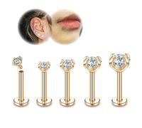 ZS Clous de labret de lèvre de 16 g/18 g, bijoux filetés à l'intérieur en acier inoxydable pour piercing de nez, conque, méduse, hélix, tragus pour homme et femme, 16g,L:10mm, Cristal Diamant Gemme