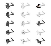 ZS Lot de 15 piercings de nez en acier inoxydable noir, 20 g pour Halloween, anneaux de nez en forme de L, fantôme, tête de mort, chauve-souris, bijoux pour homme et femme, Acier inoxydable, Pas de