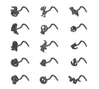 ZS Lot de 15 piercings de nez en forme de L en forme de L en forme de tire-bouchon pour Halloween, tête de mort, chauve-souris, bijoux pour homme et femme, Acier inoxydable, Pas de gemme