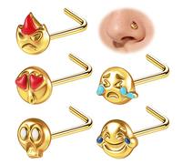 ZS Lot de 5 piercings de nez en acier inoxydable 20 g en forme de L en forme de tire-bouchon - Bijoux de nez hypoallergéniques - Pour homme et femme, Acier inoxydable