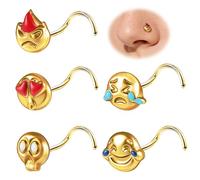 ZS Lot de 5 piercings de nez en acier inoxydable 20 g en forme de L en forme de tire-bouchon - Bijoux de nez hypoallergéniques - Pour homme et femme, Acier inoxydable