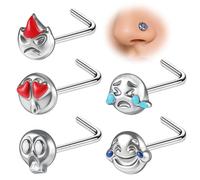 ZS Lot de 5 piercings de nez en acier inoxydable 20 g en forme de L en forme de tire-bouchon - Bijoux de nez hypoallergéniques - Pour homme et femme, Acier inoxydable