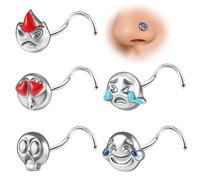 ZS Lot de 5 piercings de nez en acier inoxydable 20 g en forme de L en forme de tire-bouchon - Bijoux de nez hypoallergéniques - Pour homme et femme, Acier inoxydable