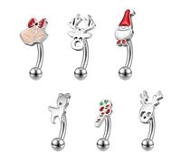 ZS Lot de 6 Bijoux Piercing Sourcil Noël 16G Acier Inoxydable, Clochette, Père Noël, Renne, Piercing Sourcil, Daith, Cartilage, Arcade pour Femme Homme (L:8mm)