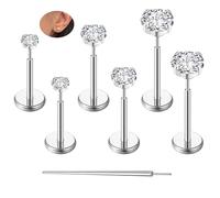 ZS Lot de 6 boucles d'oreilles labret sans filetage 16 G 18 G 20 G en acier inoxydable à dos plat pour cartilage tragus pour femme, hypoallergéniques Monroe Medusa, Acier inoxydable, No Gemstone