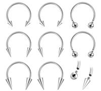 ZS Lot de 8 anneaux de septum de nez en acier inoxydable à filetage interne pour nez, lèvre, tragus, cartilage, hélix, daith 16 g/18 g, 18g, Acier inoxydable, Pas de gemme