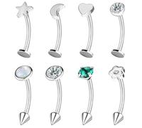 ZS Lot de 8 piercings de sourcil incurvés en acier inoxydable 16 G pour lèvres, nombril, daith rook, cartilage, pour homme et femme, 8 mm, 10 mm, L:8mm, Acier inoxydable, No Gemstone