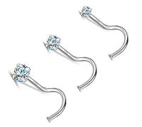 ZS Or Véritable 18 Carats 20G Piercing Nez pour Femmes Hommes, 1.5mm 2mm 3mm Diamant Simulé, 7mm Anneaux Nez Stud Bijoux de Corps (Vis,AB Blanc)