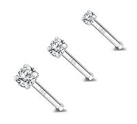 ZS Or Véritable 18 Carats 20G Piercing Nez pour Femmes Hommes, 1.5mm 2mm 3mm Diamant Simulé, 7mm Anneaux Nez Stud Bijoux de Corps (Droit,Clair)