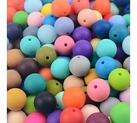 Zsail Lot de 120 perles rondes en silicone de 10 mm - 12 couleurs - Pour la fabrication de bijoux DIY (couleur claire)