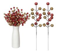 zsccxq Lot de 24 branches de baies artificielles colorées pour décoration de sapin de Noël (rouge doré)