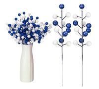 zsccxq Lot de 24 branches de baies artificielles pour décoration de sapin de Noël, branches de houx colorées (bleu et blanc)