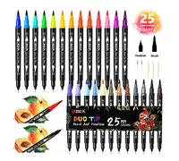 ZSCM 25 Couleurs Feutres à Pointe Pinceau avec Marqueurs Aquarellables Double Pointe Fine Fineliner Plumes pour Adulte Livres de coloriage, Bullet Journal, Calligraphie et Dessins, Croquis…