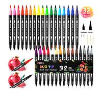 ZSCM 32 Couleurs Marqueurs à Pointe Pinceau avec Marqueurs Aquarellables Double Pointe Fine Fineliner Plumes pour Adulte Livres de coloriage, Bullet Journal, Calligraphie et Dessins, illustrations…