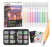 ZSCM Carnet de croquis en papier noir et 24 stylos gel acrylique pour le dessin, encre acrylique fine de 1 mm, archivage opaque, stylos émoussés pour papier noir