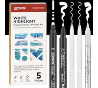 ZSCM - Lot de 5 crayons acryliques blancs pour dessin, stylos gel acrylique Fine Point, mats, pour dessiner sur papier noir, croquis, illustrations, création de cartes