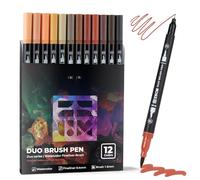 ZSCM Lot de marqueurs duo pointe teint, set de 12 marqueurs fins et à pointe pinceau pour livres de coloriage pour adultes sans débordement, marqueurs aquarelle teint de peau pour portraits, cheveux