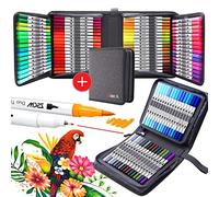 ZSCM Marqueurs de pinceau aquarelle à double pointes fines, 100 couleurs pour adultes, livres de coloriage, Bullet Journal, calligraphie, dessins, illustrations, croquis.…