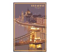 ZSEFV Poster de voyage vintage Budapest Hongrie - Vue nocturne - Affiches décoratives modernes - Pour chambre à coucher - Art mural - Cadeau