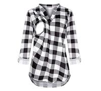 Zshosam T-shirt de maternité à manches courtes pour femme enceinte - Manches longues - Imprimé à carreaux - Chemise d'allaitement - Haut avec col en V - Chemisier à manches longues - Poche pour femme