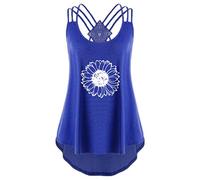 Zshosam T-shirt d'été pour femme - Style streetstyle - Tournesol - Imprimé croix - Gilet décontracté - - XL