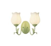ZSJSM Applique Murale à 2 lumières pour Salle de Bain, Tulipe, Verre de Lait, Fleur, Double Lampe, Lampe de vanité sur Miroir, Lampe Murale Nordique Moderne Verte Florale pour Chambre de Fille,