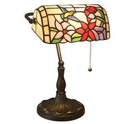ZSJSM Belle Lampe de banquiers en Verre, 11 Pouces Shade d'oiseau en Verre taché à la Main, Lampe de Table de Chevet Antique avec Interrupteur de chaîne de Traction Lampe de Bureau pour la