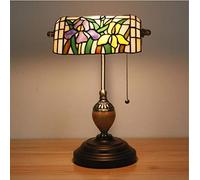 ZSJSM Belle Lampe de Table de banquier de Style en Verre, Lampe à Interrupteur à Fermeture à glissière Vintage de la Lampe d'orchidée Pastorale à Floral, lumière de Bureau de Base en Fer Antique