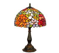 ZSJSM Belle Lampe de Table de Style de Style Verre lumière 12 Pouces pastorales Red Orange Rose Feuilles Vertes tachées Shade Zinc Base de Bureau Lampes ÉCLAIR