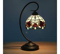 ZSJSM Butterfly ou Libellule Fleur Beau Lampe de Table en Verre tachée de Style Verre avec Un Interrupteur de Bouton-Bouton de Base en métal à la Main de 8 Pouces de Large, pour Le Salon de la