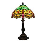 ZSJSM Lampe, Belle Lampes de Table en Verre, Lampe de Lecture de Chevet de Chambre à Coucher de Bureau, Lampe à Accent de Chevet des banquiers, Abat-Jour en Verre tachée Orange Vert 12 Pouces,