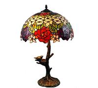 ZSJSM Lampe de Chevet Belle Lampe de Table de Style Verre en Verre vitrail Rouge Vert Rose Feuille lampadaire 15 Pouces Lumière pour la Chambre à Coucher Bureau de Salon Bureau Double Le