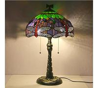 ZSJSM Lampe de Lecture Belle Lampe de Table de Style en Verre Vétonnage Verre Purple Dragonfly Lampadaire 16 Pouces Antique Metal Base Retro Desk Light for Bedroom Living Salle Bureau Double Le