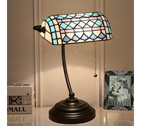 ZSJSM Mediterranean Bankers Desk Lampe Beautiful Glass Style Table Piano Light 10 Pouces Tocage Blue Glass Lire Lampe pour Les lieux de Travail Chambre, étude, 16 Pouces de Haut Double Le